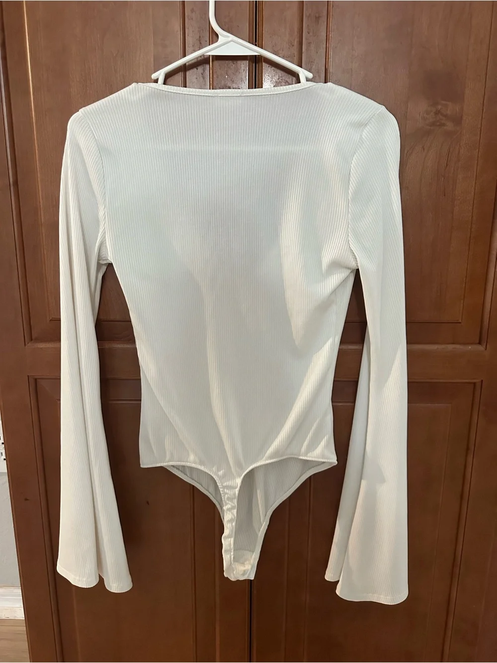 Free People Ribbed V-Neck Long Sleeve Bodysuit - White